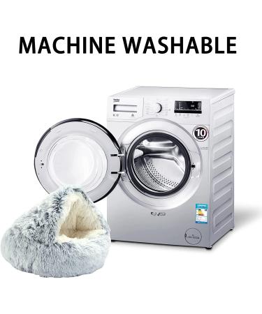 Plush Hooded Cat Bed with Blanket - Round Burrowing Cave Design for Small Dogs/Cats - Machine Washable, Slip Resistant - Ultra Soft Cushion - 24x24 inch Grey - Buy Online on SooperMarket.com