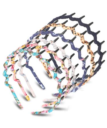 6 Colors Zigzag Shark Tooth Hair Comb Headbands Wrapped Cloth Hard Hairbands Wave Shape Plastic Hair Band Hair Accessory for Women Girls (Chic Pattern)