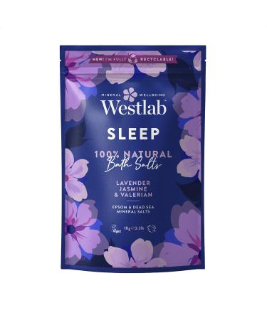 Westlab - Sleep Epsom & Dead Sea Bath Salts - 1kg - 100% Natural Pure & Unscented Mineral Salts - with Jasmine & Lavender Resealable Pouche