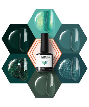 modelones Gel Nail Polish Glitter Green - 6 Pcs Glitter Green Sparkle Gel Polish Kit Soak Off Nail Lamp Avocado Dark Green Nail Gel Nail Kit Nail Art Design Gifts for Women BLINKING BRILLIANT
