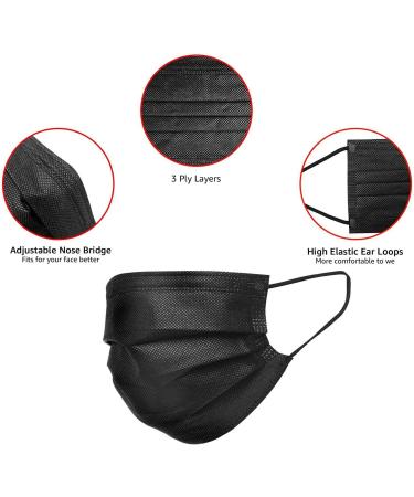 100 Pack Kids Black Disposable Face Masks - 3 Ply Individually Wrapped Non-Woven Masks for Boys and Girls - Buy Online on SooperMarket.com