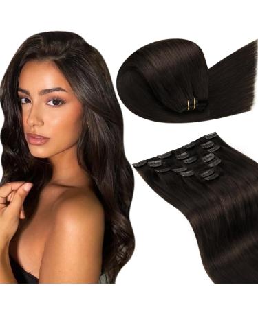 Laavoo dark brown real hair extensions clip in double tresse clip in hair extension real hair 50cm remy clip in extensions real hair 7PCs 105g brown extensions real hair clips 50cm-105g 1.2#2