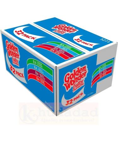 Golden Wonder Fully Flavoured Blue Box Cheese and Onion Salt and Vinegar Smoky Bacon Ready Salted 32pkx25g - Family Pack