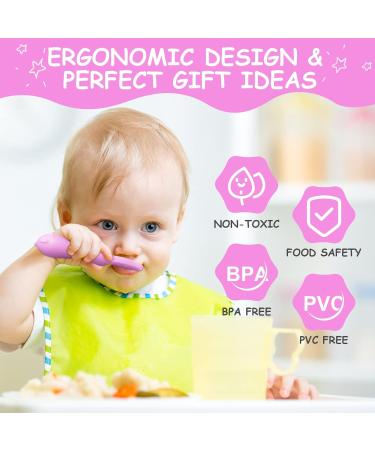Vicloon Baby Fork and Spoon Set - 2Pcs Silicone Weaning Spoon for Self Feeding - Easy Grip Toddler Cutlery Kit in Purple - Buy Online on SooperMarket.com