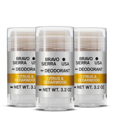 Aluminum-Free Deodorant for Men by Bravo Sierra 3-Pack- Contains Natural Ingredients Long Lasting All-Day Odor and Sweat Protection - Citrus and Cedarwood 3.2 oz-Paraben-Free Vegan & Cruelty-Free Citrus & Cedarwood 3.2 Ounce (Pack of 3)