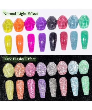 MIZHSE Neon Reflective Glitter Gel Polish Set - Sparkly Diamond Shimmer - Soak Off UV LED - Home & Salon Manicure - Buy Online on SooperMarket.com