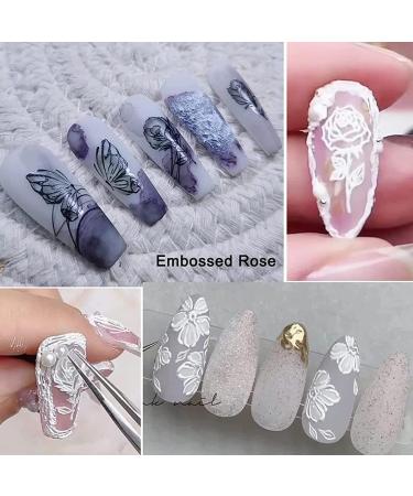 Embossed Self-Adhesive Nail Stickers - AIBEE 5D Butterfly Flower Decals (3 Sheets) - DIY Nail Decoration for Girls Women - Black/White - Buy Online on SooperMarket.com