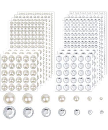 2032 Pieces Self Adhesive Hair Gems and Hair Pearls  Face Pearls and Jewels Stickers for Makeup  Crafts  Home Decor Scrapbooking Embellishments  7 Sizes 3mm/4mm/5mm/6mm/8mm/10mm/12mm