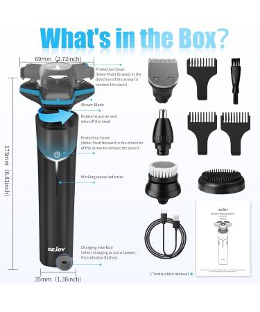 5-in-1 Electric Rotary Shaver for Men - IPX7 Waterproof, Rechargeable Cordless Razor for Shaving Beard, Body, and Pubic Hair - Blue - Buy Online on SooperMarket.com