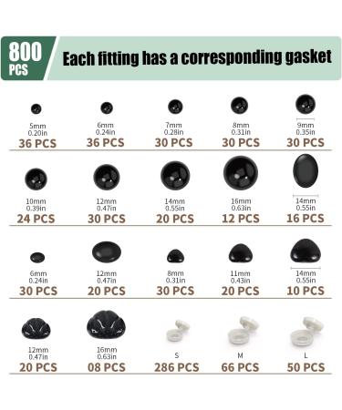 800PCS Safety Eyes & Noses for Amigurumi - 2 Boxes, Black Plastic Craft Doll Eyes with Washers for Crochet Stuffed Animals, Assorted Sizes - Includes Size Chart - Buy Online on SooperMarket.com