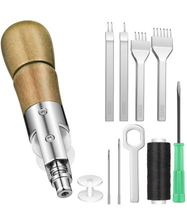 10 Pieces Sewing Awl Kit Leather Stitcher Kit Speedy Sewing Awl 1/2/4/6 Leather Hole Punches for Heavy Duty Leather Tarp Canvas Upholstery Sewing Repair Kit