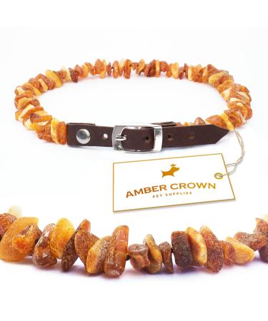 Amber necklace for dogs and cats with leather clasp against ticks and fleas 35-40cm