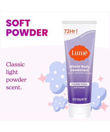Lume Whole Body Deodorant - Invisible Cream Tube - 72 Hour Odor Control - Aluminum Free Baking Soda Free Skin Safe - 3.0 ounce (Soft Powder) Soft Powder 3 Ounce (Pack of 1) - Buy Online on SooperMarket.com