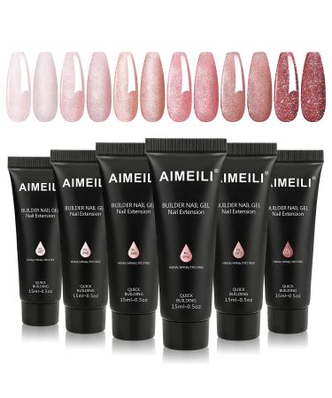AIMEILI Builder Nail Gel Kit 6 Colours 15ml Nail Extension Gel Polish Acrylic Gel Builder Nail Gel Kit UV LED Nail Enhancement Gel Gifts Set Nail Kit18 018