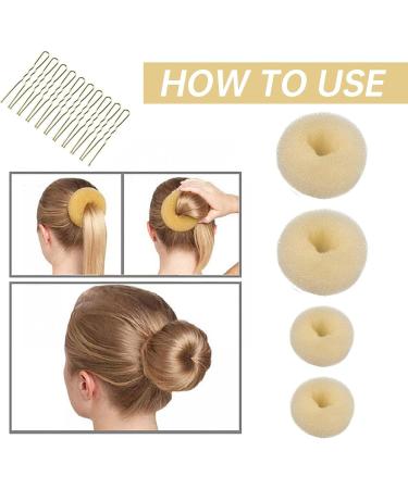 Hair Donut Bun Maker Set - 4 Pcs with 10 Hair Pins, 2 Sizes Doughnut Hair Bun Shaper for Chignon Style - Beige Hair Accessories for Girls and Kids - Buy Online on SooperMarket.com