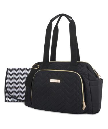 Fisher Price Quilted Diaper Bag Tote & Convertible Crossbody with Adjustable Strap, Insulated Bottle Pocket, & Changing Pad Black