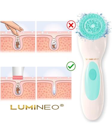 Lumineo Electric Facial Cleansing Brush with 3 Silicone Heads & Cleansing Gel - Turquoise | Removes Blackheads, Peels & Cleans Pores | USB Rechargeable | For All Skin Types - Buy Online on SooperMarket.com