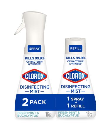 Clorox Disinfecting Mist Eucalyptus Peppermint Household Essentials 1 Spray and 1 Refill 16 oz Each
