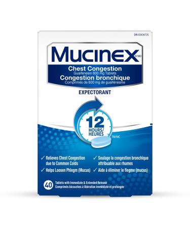 Mucinex Chest Congestion Guaifenesin 600 mg Tablets Expectorant (Cough Medicine) 40 Count