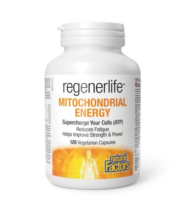 Natural Factors Regenerlife Mitochondrial Energy 120 vegetarian capsules Helps Increase Energy Production (ATP) at the Cellular Level Reduces Fatigue Contributes to Brain Muscle & Hearth Health Includes: Acetyl-L-Carnitine Coenzyme Q10 L-Glutathione