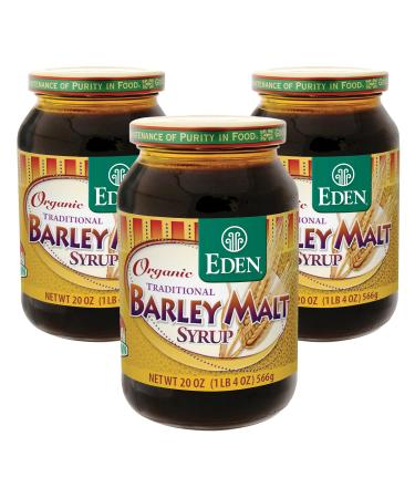 Eden Traditional Organic Barley Malt Syrup, Non-GMO, USA grown and made, Non-Dyastatic, 20 oz Glass Jar (3-Pack) 1.25 Pound (Pack of 3)