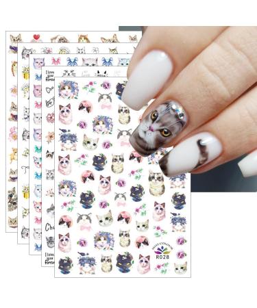 JMEOWIO 8 Sheets Animal Cat Nail Art Stickers Decals Self-Adhesive Pegatinas U as Cute Nail Supplies Nail Art Design Decoration Accessories