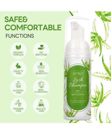 Eyelash Extension Cleanser 60ML - Green Aloe Lash Shampoo | Foaming Eyelid Cleanser | Paraben & Sulfate Free | Professional & Home Use - Buy Online on SooperMarket.com