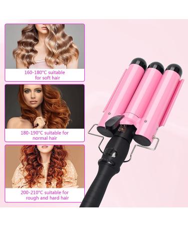 Awhoas 3 Barrel Curling Iron 32MM Hair Waver | Triple Barrel Hair Crimper for Women | Pink Curling Wand with LCD Temp Display - Buy Online on SooperMarket.com
