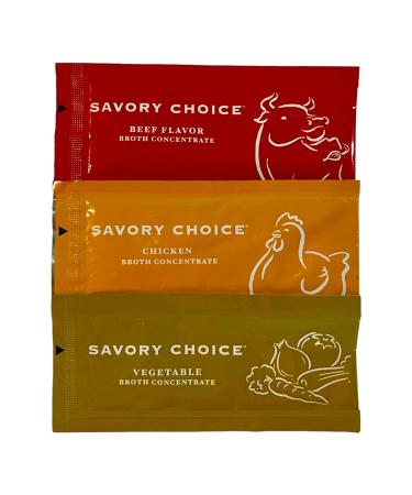 Savory Choice Broths Reduced Sodium Broth Variety Pack 10 each Beef, Chicken and Vegetable Concentrates (30 Total) Make Great Soups Gluten Free Dairy Free