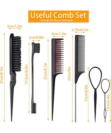 6 Pcs Hair Styling Comb Kit Teasing Comb Brush Set Includes Fluffy Hair Brush Bristle Parting Sleek Double Sided Edge Control Brush Triple Teasing Comb Fine Metal Rat Tail Comb for Man Women Professional Barber (Black) - Buy Online on SooperMarket.com