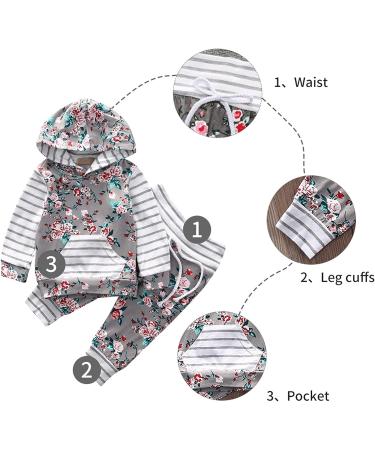 TMEOG Baby Hooded Sweatshirt and Pants Set - Floral Grey (3-6 Months) - Buy Online on SooperMarket.com