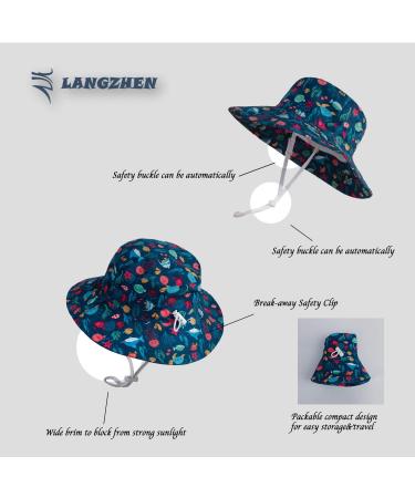 LANGZHEN Baby Girls Beach Sun Hat with Chin Strap | Wide Brim Toddler Kids Play Hat | Undersea World Navy | 1-2 Years - Buy Online on SooperMarket.com