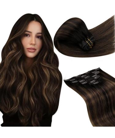 Laavoo real hair Extensions clip in brown balayage hair extension real hair clip double treat extensions real hair dark brown ombre light brown light brown 7pcs 105g #2/8/2 14pouces/35cm 3.2 #2/8/2