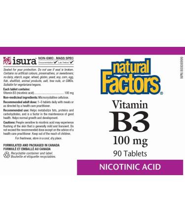 Natural Factors Vitamin B3 100 mg Nicotinic Acid 90 Tablets - Buy Online on SooperMarket.com