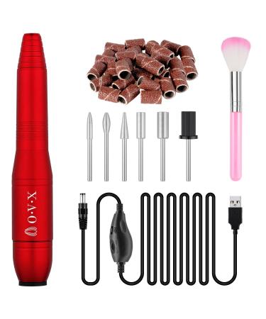 Electric Nail Drill, Professional Portable Nail Drill for Acrylic Nails, Portable Electric Nail File Kit with Nail Drill Bits and Sanding Bands,Manicure Pedicure for Polishing,Nail Removing(Red)