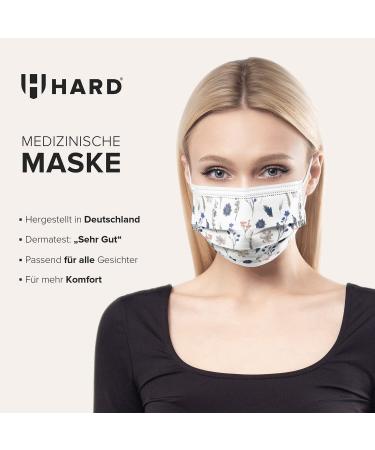 HARD 100 Piece Disposable Face Masks | Made in Germany | CE Certified | Triple Layer Filtration | Floral Design | Elastic Earloops | Adults | 17.5cm x 9.5cm - Buy Online on SooperMarket.com
