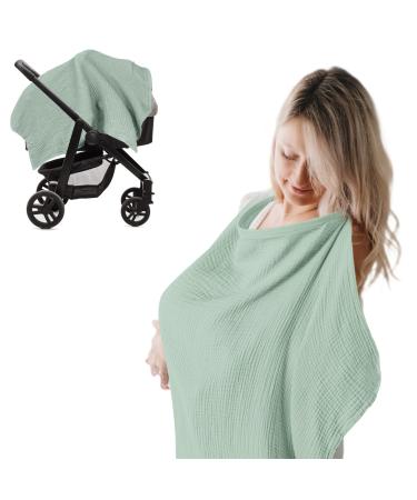 Nursing Cover for Breastfeeding Breathable Cotton Baby Breast Feeding Covers Infant Car Seat Blanket and Stroller Coverall (Light Geen)