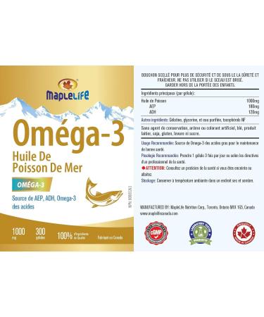 MapleLife - Omega-3 Deep Sea Fish Oil - High Potency - Brain & Heart Health Support - DHA EPA Omeaga-3 Fatty Acids - Fish Oil Softgels 1000 Mg - 300 softgels - Buy Online on SooperMarket.com