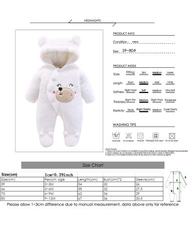 Haokaini Newborn Bear Warmer Snowsuit Cotton Fleece Hooded Romper Jumpsuit 6-9 Months White - Buy Online on SooperMarket.com