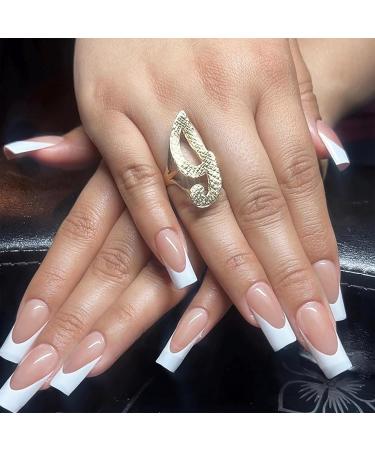 French False Nails - 24PCS Gloss Nude White Square Press on Nails with Jelly Glue | Long Square White Fake Nails for Women & Girls - Buy Online on SooperMarket.com