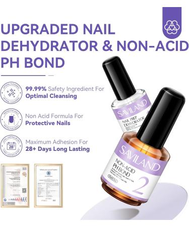 Saviland Nail Dehydrator and Primer - Acid-Free Natural Formula | Protein Bonding Acrylic Nail Kit | Superior Bonding for Gel Polish | Professional Salon Acrylic Nail Supplies | 2x15ml - Buy Online on SooperMarket.com