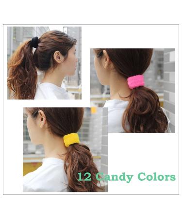 12 Pack Terry Cloth Cotton Elastic Hair Scrunchies - Seamless Hair Ties for Women and Girls - Buy Online on SooperMarket.com
