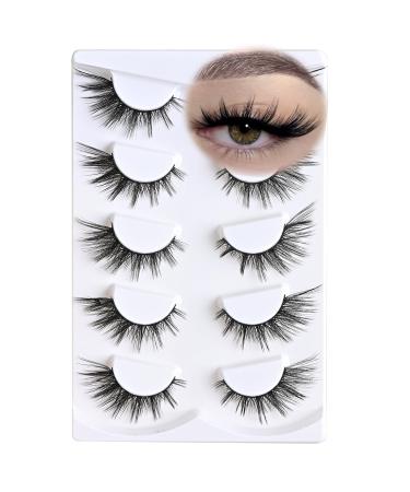 Natural Lashes Wispy Eyelashes Short Mink Lashes Fluffy Fake Eyelash False Eye Lash Natural Look 5 Pairs Cat Eye Lashes that Looks Like Clusters Cute Strip Lashes Pack (AM5 (10-15mm))