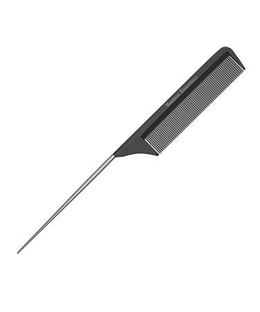 Professional 8.8 Inch Tail Comb - Black Carbon Fiber And Stainless Steel Pintail - Anti Static And Heat Resistant Teasing Comb - Lightweight Tail Comb For All Hair Types Single