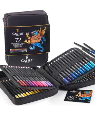 Castle Art Supplies 72 Colored Pencils Zipper-Case Set | Quality Soft Core Colored Leads for Adult Artists, Professionals and Colorists | In Neat, Strong Carry-Anywhere Zipper Case