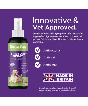 RenaSan Animal First Aid Spray (100ml) - Veterinary-Grade Skin Protection for Dogs, Cats & More - Fights Infection, Kills Bacteria, Stops Itching - Alcohol-Free & Non-Irritating - Buy Online on SooperMarket.com