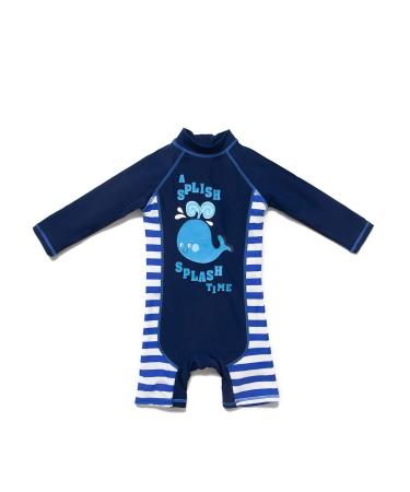 BONVERANO Baby Boys Swimsuit/Sunsuit UPF 50+ Sun Protection One Pieces Swimwear with Sun Hat 6 Months Whale
