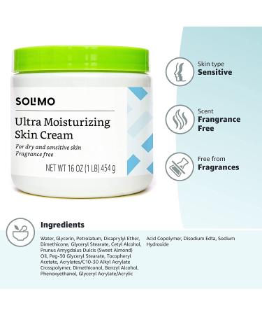 Solimo Ultra Moisturizing Skin Cream for Dry & Sensitive Skin - Dermatologist Tested, Fragrance-Free - 16 oz (1 lb) - Buy Online on SooperMarket.com