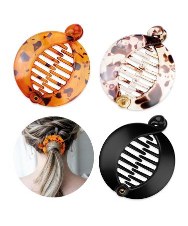 WLLHYF Hair Clips 3 Pieces Resin Banana Round Fish Clips for Women Girls Ladies Fishtail Wide Tort Toned Comb Hair Accessories