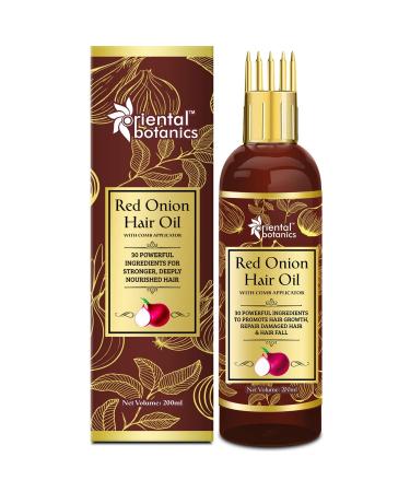 Oriental Botanics Red Onion Hair Oil with Comb Applicator 200ml - With 30 Oils & Extracts for Stronger Growth Control Hair Fall